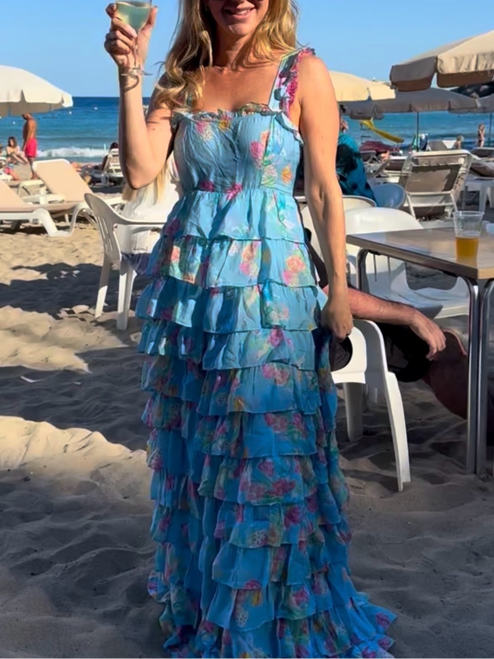 LoveShackFancy Blue Floral Ruffle Tiered Maxi Dress